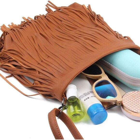 Women Fringe Tassel Cross Body Bag Leisure Shoulder Bag - Picture 3 of 4